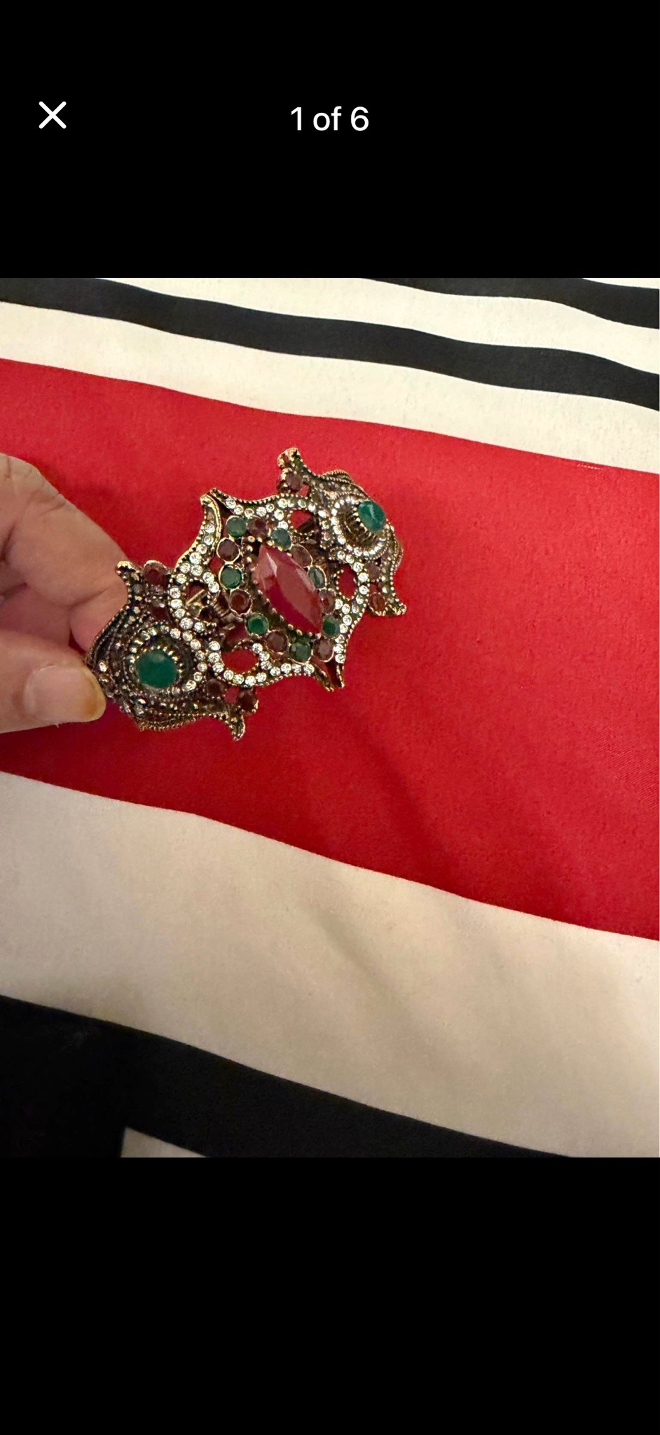 Submitted photo of Ottoman-style rhinestone and colored glass cuff bracelet