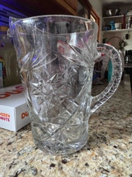 Pressed Glass Pitcher with Starburst and Diamond Pattern