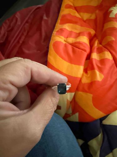 Cushion-Cut Dark Blue Gemstone Ring with Pave Set Accents