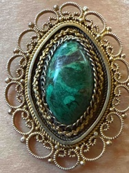 Jerusalem .935 Silver and Malachite Filigree Brooch