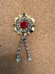 Vintage Rhinestone Brooch with Red Center Stone