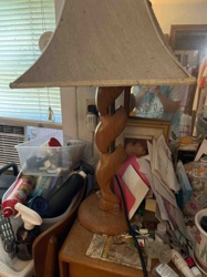 Carved Wood Table Lamp with Trapezoidal Shade