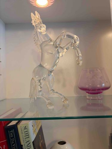 Murano Hand-Blown Clear Glass Rearing Horse Sculpture