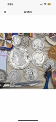 Mixed Collection of U.S. Silver Coins, Military Medals, and Pocket Knife