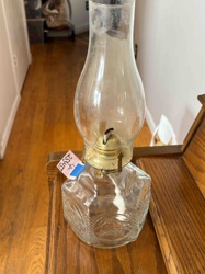 Vintage Clear Glass Kerosene/Oil Lamp with Embossed Base and Chimney