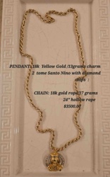 18k Yellow Gold Hollow Rope Chain with Santo Niño Pendant