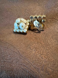 Vintage Faux Pearl and Gold-Tone Cube Clip-On Earrings
