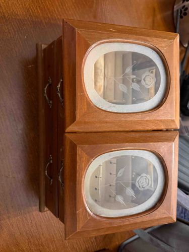 Vintage Wooden Desktop Armoire Jewelry Box