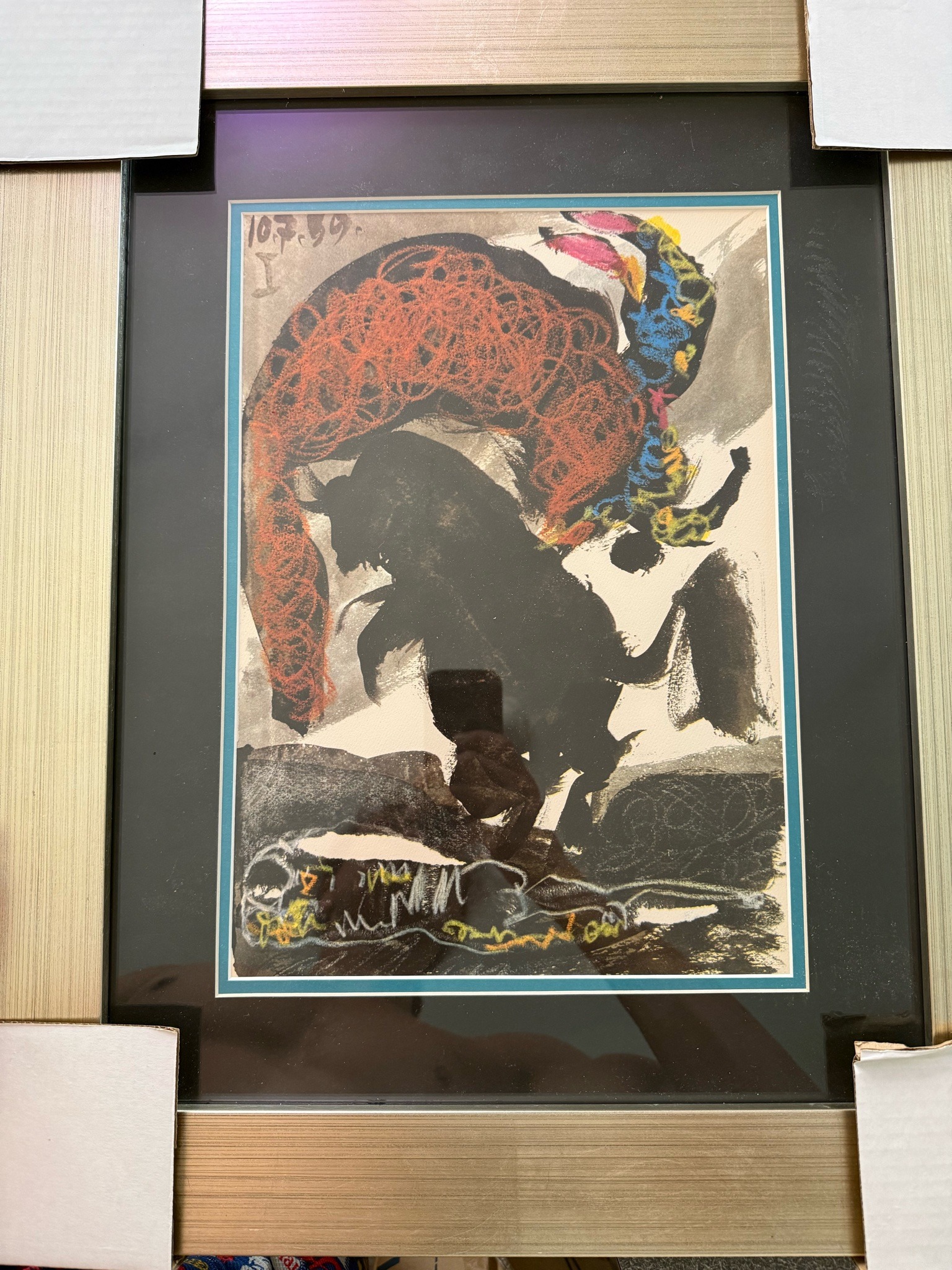 Submitted photo of Framed lithographic print with markings resembling Pablo Picasso (not authenticated)