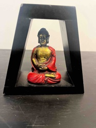 Seated Buddha Figurine in Black Wood Frame