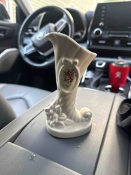 Vintage Ceramic Cornucopia Vase with Floral Medallion