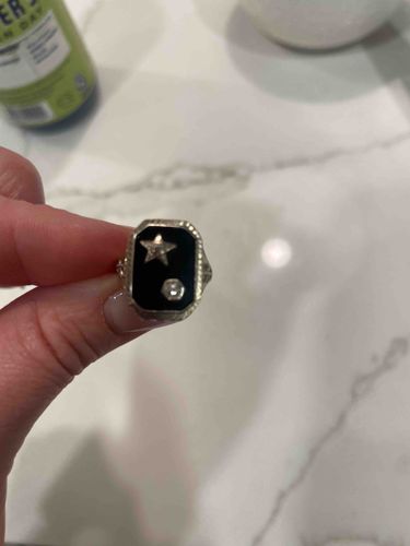 Rectangular Black Stone and Star Motif Ring
