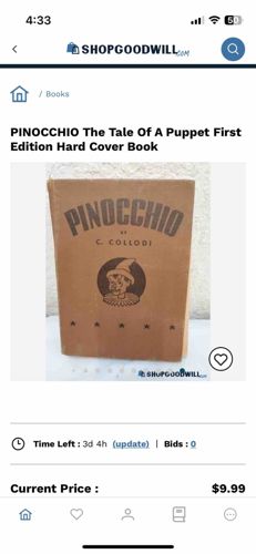 Pinocchio First Edition Hard Cover Book