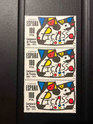 Vertical Strip of Three 1981 Spanish Pablo Picasso Centenary Postage Stamps