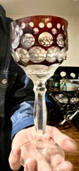 Vintage Ruby Red Cut-to-Clear Wine Hock Glass (or Roemer)