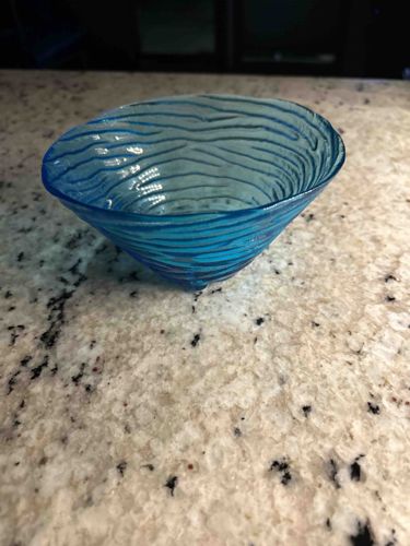 Teal Blue Textured Art Glass Bowl