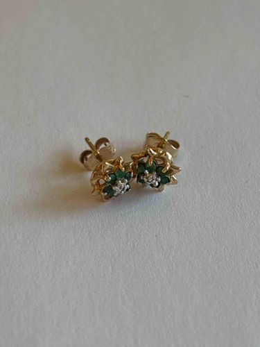 Emerald and Diamond Cluster Stud Earrings