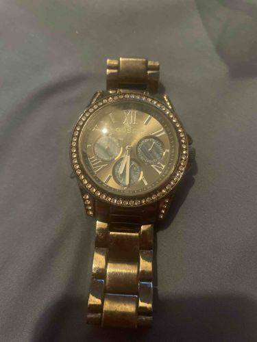 Guess Gold-Tone Pave Bezel Multi-Function Watch