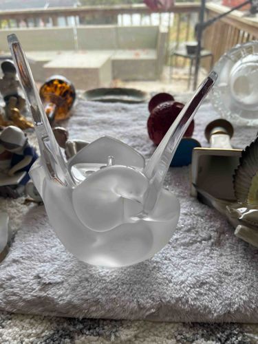 Frosted and Clear Glass Sculpture of Birds or Swans