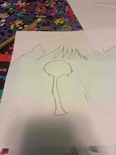 Child's Drawing of a Mushroom in a Landscape