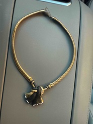 Modernist Gold-Tone Snake Chain Necklace with Black and Gold Embellishment