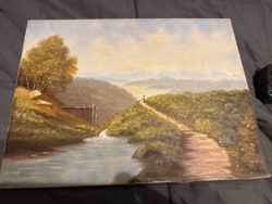 Landscape Oil Painting with Mountain View and River