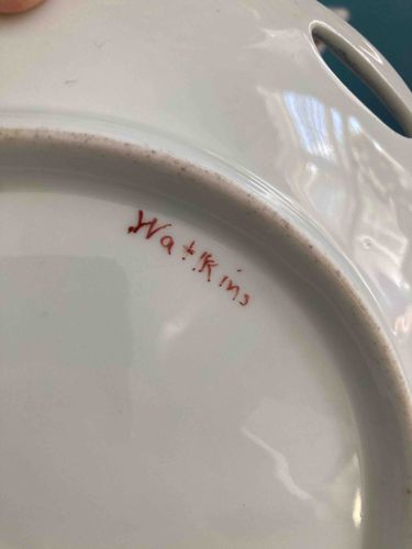 Hand-Painted Porcelain Serving Plate with 'Watkins' Signature