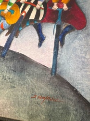 Painting: Whimsical Figures on Unicycles (Signed J. Raymon/Ramos)