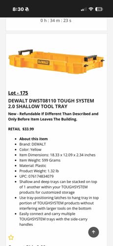 DEWALT DWST08110 TOUGHSYSTEM 2.0 Shallow Tool Tray