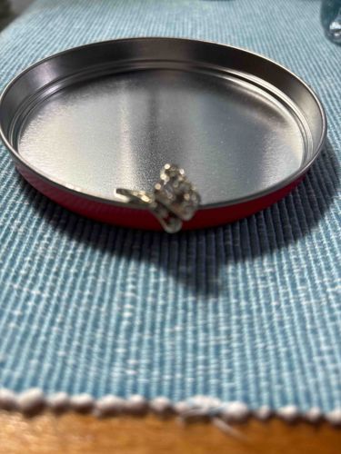 Rhinestone Butterfly Lapel Pin or Brooch attached to a Metal Tin Lid