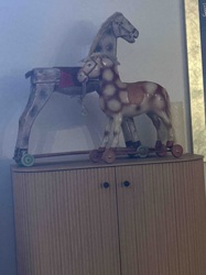 Vintage Wooden Rocking Horse and Pull-Along Horse Toy Set