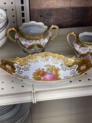 Porcelain Decorative Tray and Covered Sugar Bowl (Partial Set)