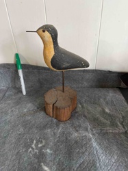 Hand-Carved Wood Bird Figure on Base