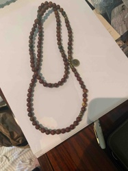 Reddish-Brown Stone Mala Beads with Metal Charm