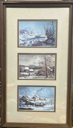 Framed Winter Scene Print Triptych