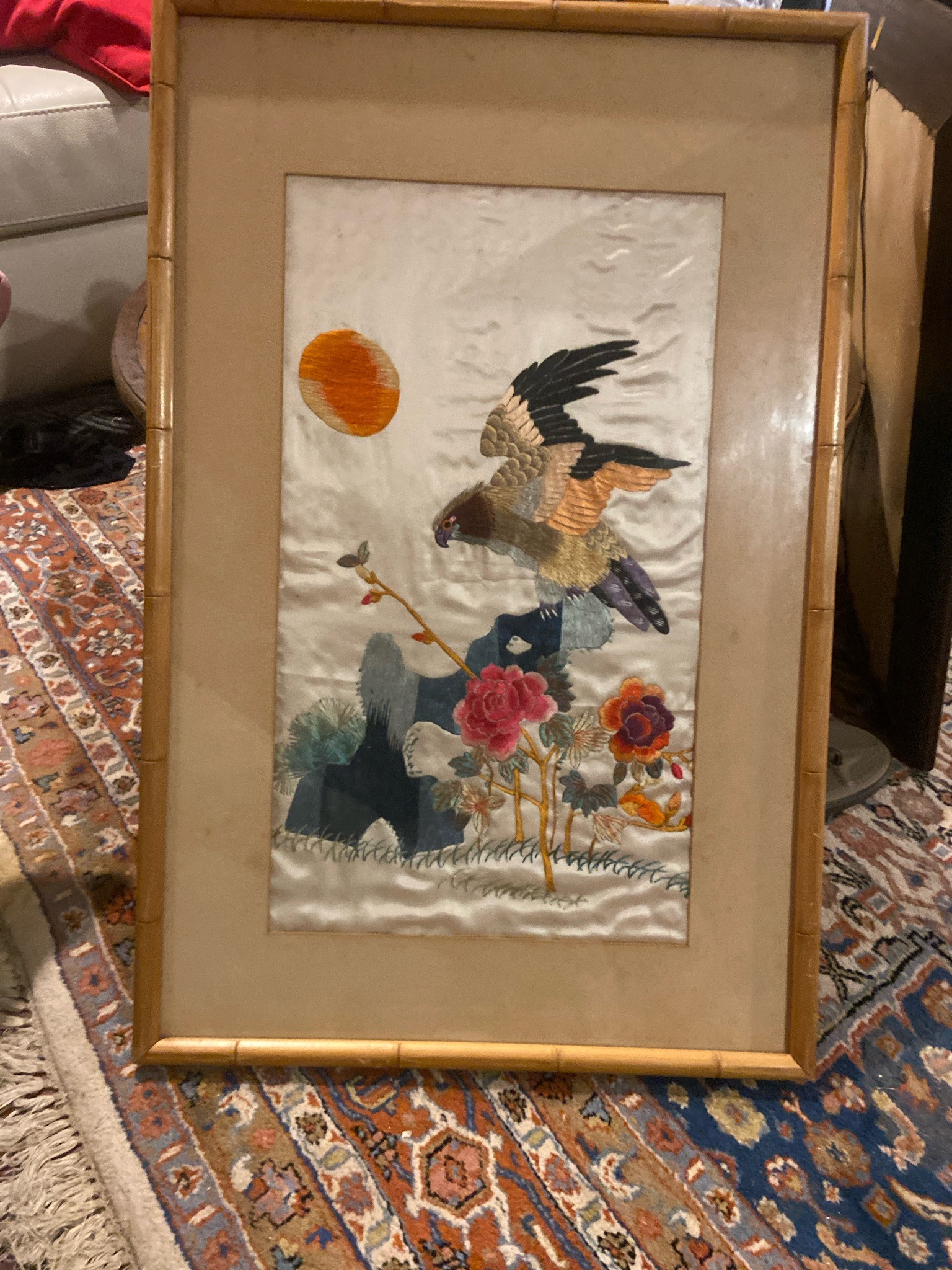 Submitted photo of Framed Asian Silk Embroidery Panel