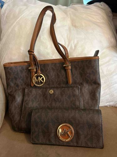 Michael Kors Monogram Handbag and Matching Wallet Set