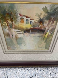 Framed Watercolor Painting of a Tropical Scene