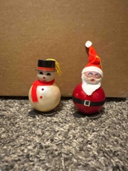 Vintage Plastic Christmas Ornaments: Snowman and Santa Claus