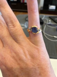 Gold-toned Ring with Blue Gemstone and Clear Accents