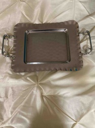Silver-Toned Decorative Serving Tray with Hammered Texture