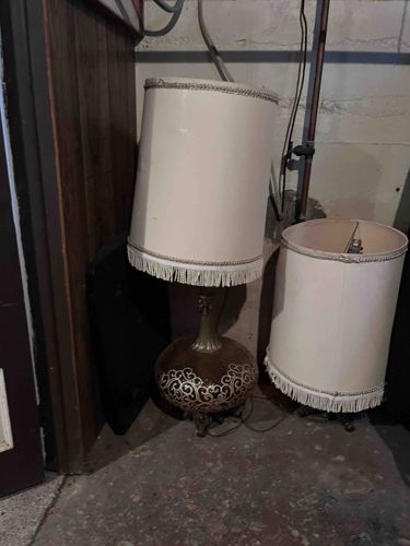 Mid-Century Gilded Ceramic and Brass Lamp Set
