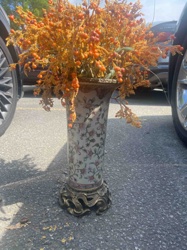 Large Oriental Ceramic Floor Vase with Metal Stand
