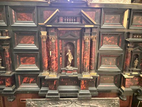 Baroque or Rococo Style Collector's Cabinet with Architectural Elements and Figure