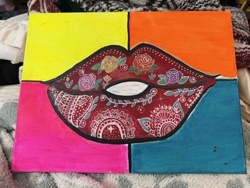 Colorful Floral Henna Lips Painting on Canvas