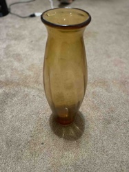 Amber Glass Vase with Rolled Rim