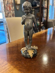 Art Nouveau Figural Child Statue (Possibly Pewter or Spelter on Marble Base)