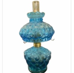 Vintage Blue Glass Boudoir or Parlor Lamp