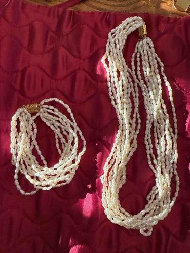 Multi-Strand Freshwater Pearl Necklace and Bracelet Set