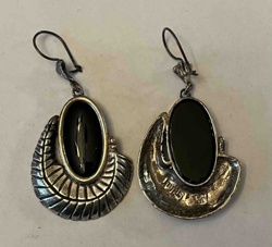 Silver and Black Stone Drop Earrings